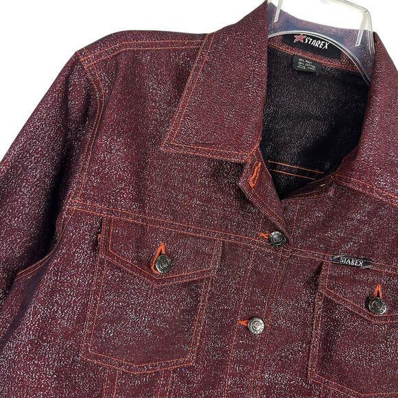 Y2K Red Metallic Long Sleeve Cropped Jean Jacket L - Picture 3 of 4